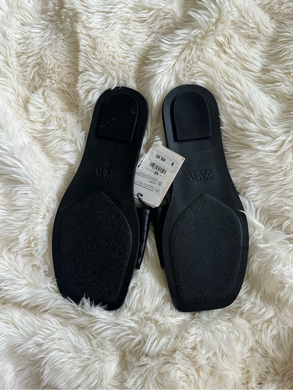 Zara Black Square-Toe Leather Slide Sandals size 38 - Picture 3 of 3